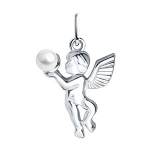 Серебряная подвеска «Ангел» с жемчугом SOKOLOV