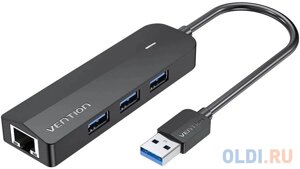 Сетевой адаптер Vention USB 3.0 M/Gigabit Ethernet RJ45 F+OTG хаб 3xUSB Черный - 0.15м.