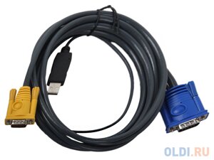 Шнур, мон+клав+мышь USB, SPHD15=HD DB15+USB A-Тип, Male-2xMale, 8+4 проводов, опрессованный, 3 метр., черный,с поддержкой KVM PS/2) (2L-5203U