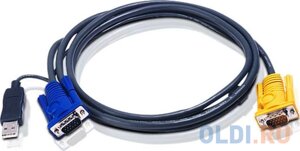 Шнур, мон+клав+мышь USB, SPHD15=HD DB15+USB A-Тип, Male-2xMale, 8+4 проводов, опрессованный, 3 метр., черный,с поддержкой KVM PS/2) (2L-5203U