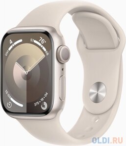 Смарт-часы Apple Watch Series 9 A2980 45мм OLED корп. сияющая звезда Sport Band рем. сияющая звезда разм. брасл. M/L (MR973LL/A)