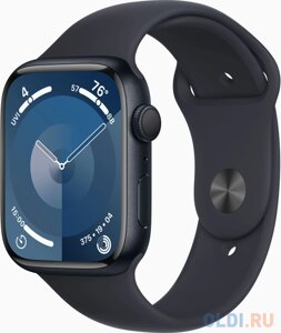 Смарт-часы Apple Watch Series 9 A2980 45мм OLED корп. темная ночь Sport Band рем. темная ночь разм. брасл. S/M (MR993LL/A)