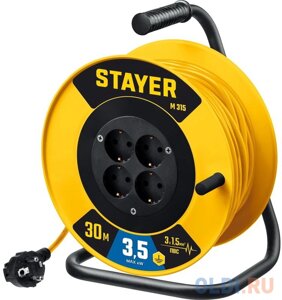 STAYER M-315, ПВС, 3 x 1.5 мм2, 30 м, 3500 Вт, силовой удлинитель на катушке (55078-30)