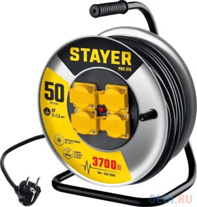 STAYER PRO-315, КГ, 3 x 1.5 мм2, 50 м, 3700 Вт, IP44, силовой удлинитель на стальной катушке (55077-50)