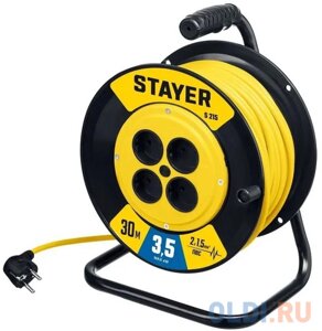 STAYER S-215, ПВС, 2 х 1.5 мм2, 30 м, 3500 Вт, силовой удлинитель на катушке (55072-30)