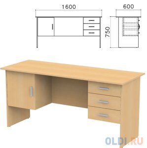 Стол письменный Канц, 1600х600х750 мм, 2 тумбы, комбинированный, цвет бук невский, СК29.10