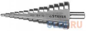 Сверло Stayer Master ступенчатое по сталям и цвет. мет. сталь HSS d=4- 39мм 14ступ. d4-39 L -113мм трехгран. хв. 10мм 29660-4-39-14