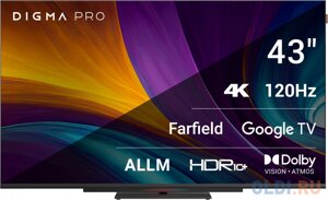 Телевизор LED digma pro 43 UHD 43C google TV frameless черный/черный 4K ultra HD 120hz HSR DVB-T DVB-T2 DVB-C DVB-S DVB-S2 USB wifi smart TV