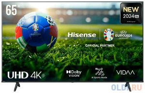 Телевизор жк 65 hisense/ 65, ultra HD, smart TV (ос VIDAA U6), wi-fi, PCI 1600, DVB-T2/T/C/S2/S, 2х10W, CI+(1.4), 3хhdmi, 2хusb, wor