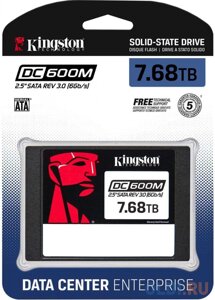 Твердотельный накопитель/ kingston SSD DC600M, 7680GB, 2.5 7mm, SATA3, 3D TLC, R/W 560/530MB/s, iops 94 000/34 000, TBW 14016, DWPD 1 (5 лет)