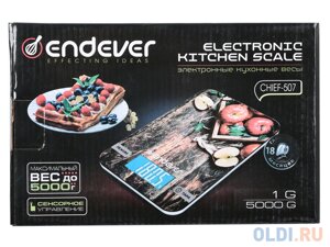 Весы кухонные электронные Endever Chief-507, рисунок Яблоки, вес от 2 г до 5 кг, закаленное стекло, автовыключение