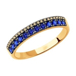 Золотое кольцо с бриллиантами и сапфирами SOKOLOV