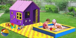 Детский домик LKids для дачи и сада (с покрытием и песочницей) фиолетово-розовый