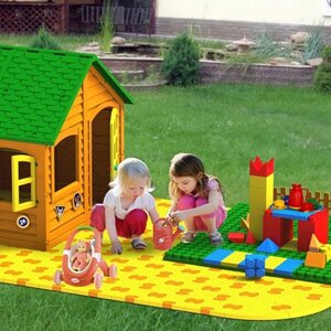Детский домик LKids с платформой GigaBloks и набором "Крепость S" зелено-оранжевый