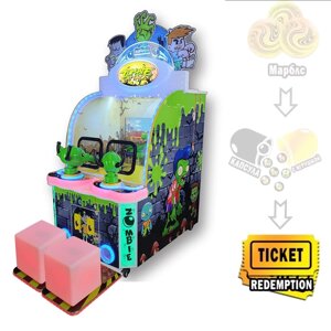 Двойной Zombie Attack Детский автомат тир с видеоигрой, призовыми билетами и пуфами