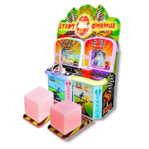 Гонки детский автомат с видеоиграми двойной с игрушками в капсулах и пуфами