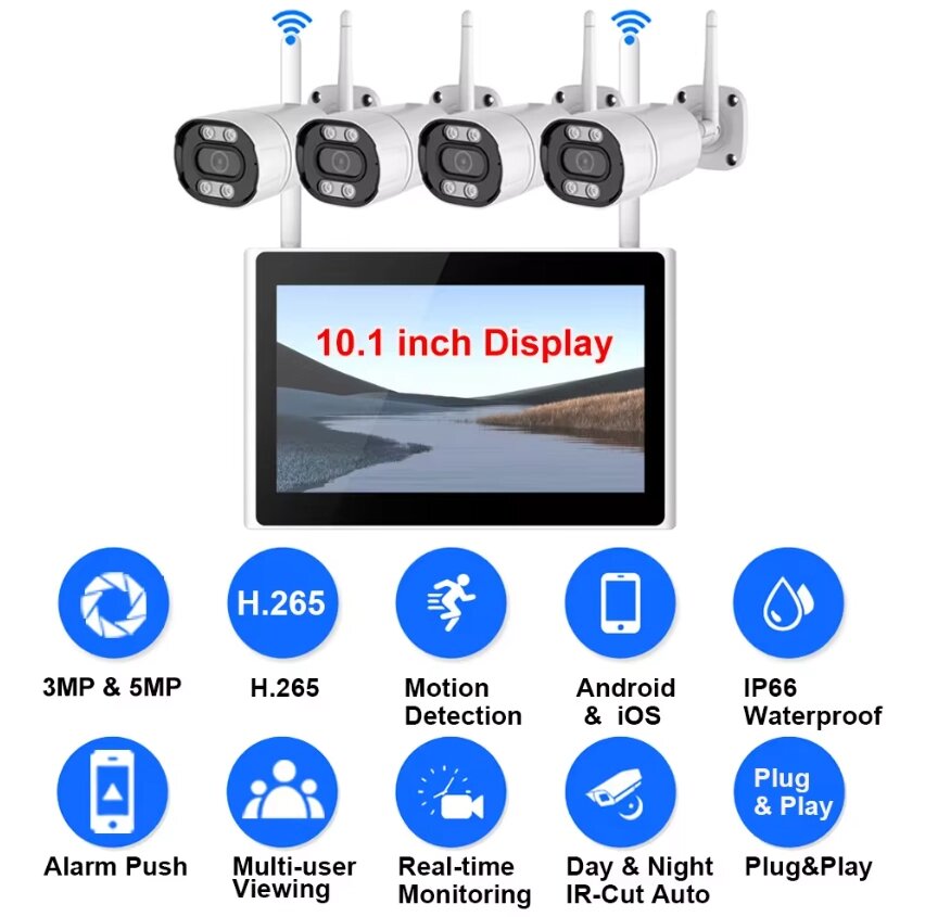 Комплект WiFi видеонаблюдения GN-KIT4C-ES30P , 4х3 мП, с монитором 25 см от компании ТОО Herz(Герц) - фото 1