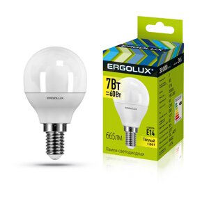 Лампа светодиодная Ergolux 7Вт, Е14, 4500к, G45