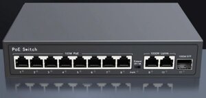 Коммутатор РОЕ Herzco HC-8BP\2GE + SFP (POE 10/100Mbps, uplink 1000Mbps, SFP 1000Mbps ), 120 Wt