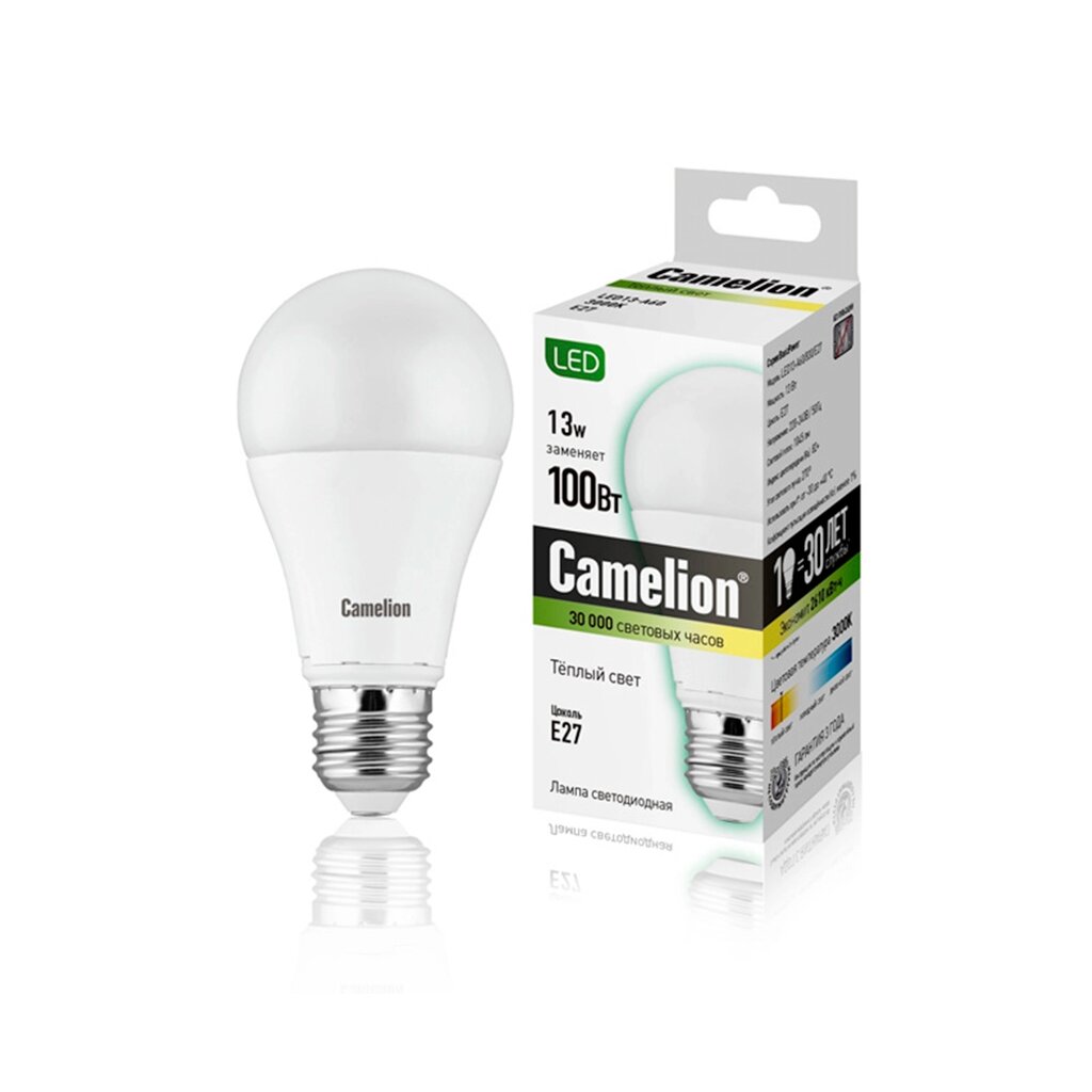 Эл. лампа светодиодная Camelion LED13-A60/830/E27, Тёплый от компании icopy - фото 1