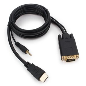 Кабель HDMI-VGA Cablexpert A-HDMI-VGA-03-6, 19M/15M + 3.5Jack, 1.8м, черный, позол. разъемы, пакет