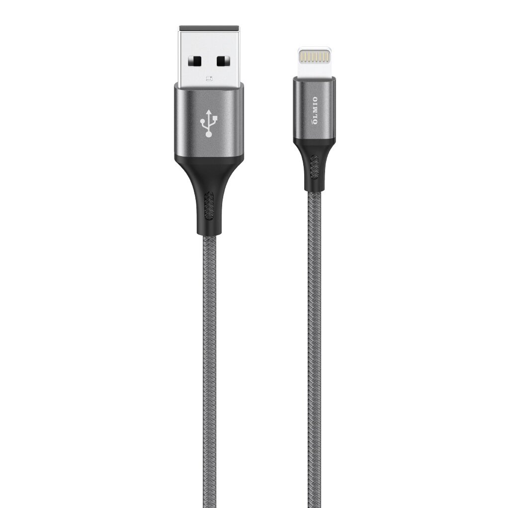 Кабель Olmio BASIC, USB 2.0 - lightning, 1.2м, 2.1A, текстильная оплетка, серый от компании icopy - фото 1