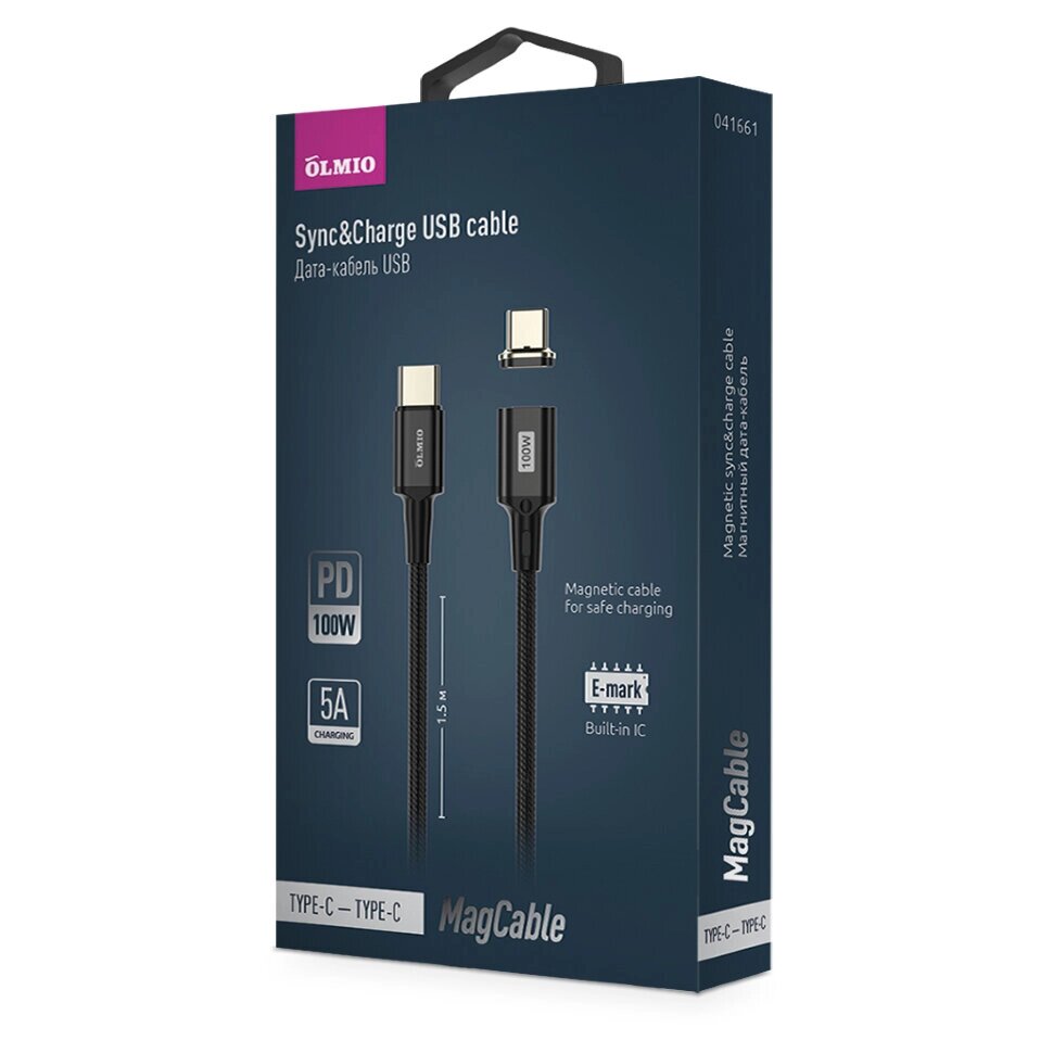 Кабель Olmio PD100 MagCable, Type-C - Type-C,  1.5м, 5А черный от компании icopy - фото 1