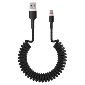 Кабель olmio spring, USB 2.0 - USB type-C, 1.5м, 3A, черный