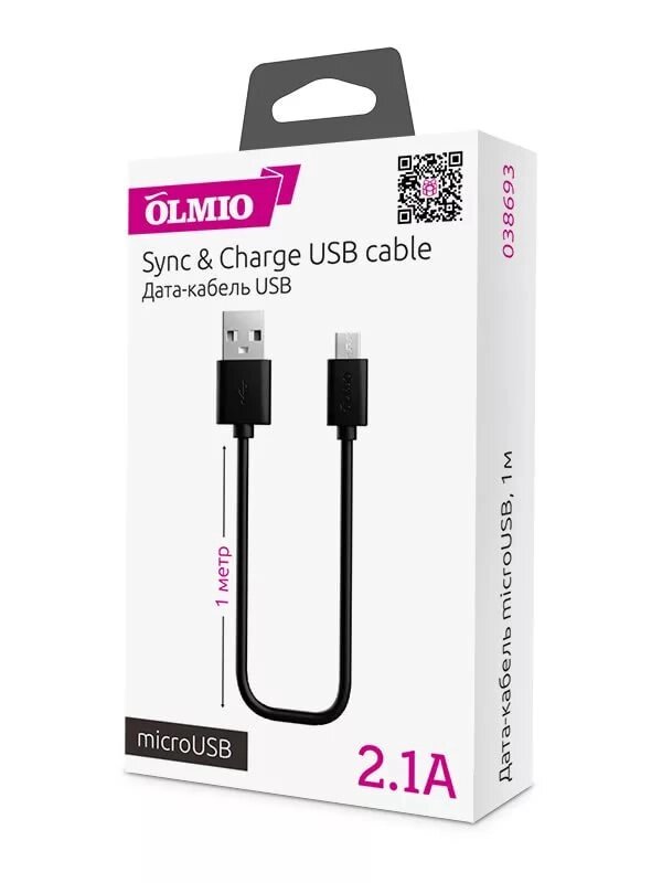 Кабель Olmio USB 2.0 - microUSB,  1м, 2.1A, черный от компании icopy - фото 1