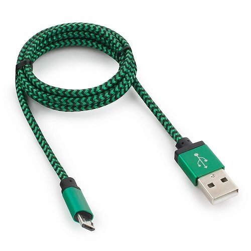 Кабель USB 2.0 Cablexpert CC-mUSB2gn1m, USB-MicroUSB, 1м, нейлоновая оплетка, алюм разъемы, зеленый от компании icopy - фото 1