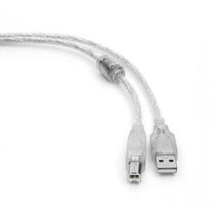 Кабель USB 2.0 Pro Cablexpert CCF-USB2-AMBM-TR-10, AM/BM, 3м, экран, феррит. кольцо, прозрачный, пакет
