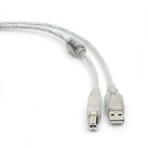 Кабель USB 2.0 Pro Cablexpert CCF-USB2-AMBM-TR-6, AM/BM, 1,8м, экран, феррит. кольцо, прозрачный, пакет