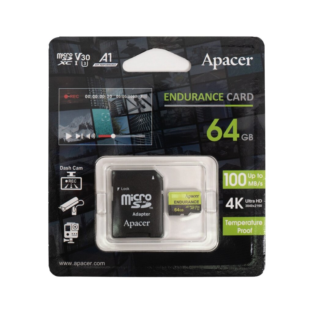 Карта памяти Apacer AP64GEDM1D05-R 64GB с адаптером SD от компании icopy - фото 1