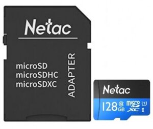 Карта памяти MicroSD 128GB Class 10 U1 Netac P500 NT02P500STN-128G-R с адаптером SD