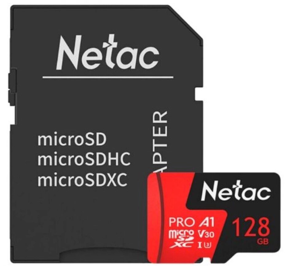 Карта памяти MicroSD 128GB Class 10 V30/A1 Netac NT02P500PRO-128G-R с адаптером от компании icopy - фото 1