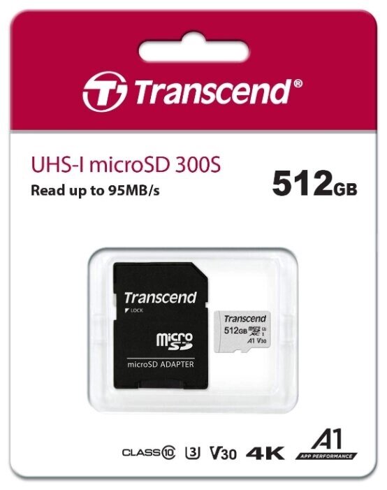 Карта памяти MicroSD 512GB Class 10 U3 A1 Transcend TS512GUSD300S-A от компании icopy - фото 1