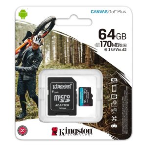 Карта памяти microsd 64GB class 10 U3 V30 A2 kingston SDCG3/64GB