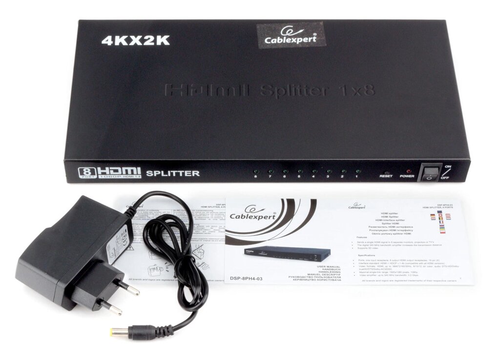 Разветвитель HDMI Cablexpert DSP-8PH4-03, HD19F/8x19F, 1 компьютер => 8 мониторов, Full-HD, 3D, 1.4v от компании icopy - фото 1