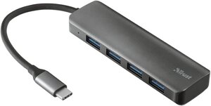 Разветвитель Trust Halyx 4 in 1 USB-C 3.2 серый