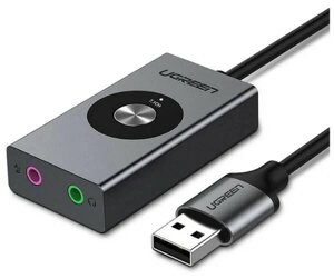 Ugreen Адаптер стерео звука UGREEN CM129 USB External Stereo Sound Adapter 15cm (Black), 40964