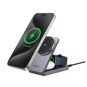 Ugreen Беспроводная зарядка Ugreen W707 45025 3-in-1/15W Magnetic Wireless Charger for Apple Iphone/AirPods/Watch