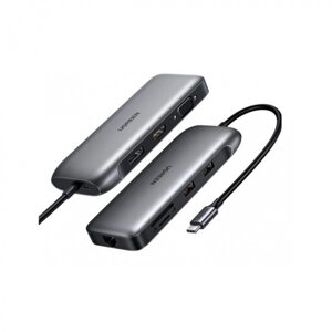 Ugreen конвертер ugreen CM274 USB-C to 2*USB 3.0 A+HDMI+VGA+DP+RJ45 gigabit+SD/TF+PD converter. 70301