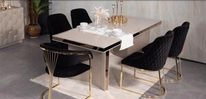 Дизайнерский обеденный стол массив дерево в цвет золото для вашей столовой