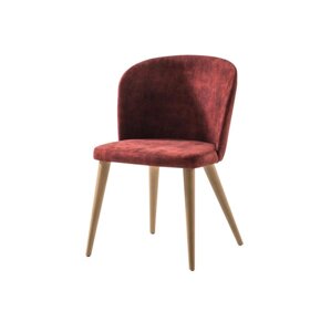 Оригинальный стул в текстильной обивке красного цвета с фурнитурой из натурального дерева