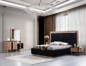 Стильный комплект для спальни в бежевом и коричневом цветах из роскошной кровати+2-x прикроватны тумбочек и ту