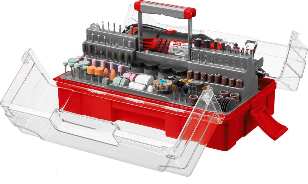 Гравер электрический с набором мини-насадок в кейсе ЗУБР 242 предмета от компании Qural-Saiman - фото 1