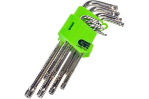 Набор ключей имбусовых Tamper-Torx, 9 шт., TT10-ТT50, 45x, закаленные, удлиненные, никель Сибртех