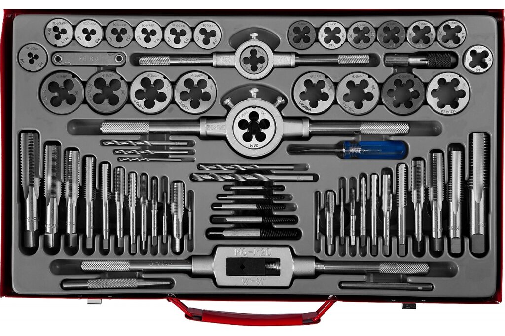 Набор метчиков и плашек ЗУБР сталь 9ХС, 65 предметов 28118-H65_z01 от компании Qural-Saiman - фото 1