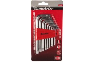 Набор ключей имбусовых TORX, 9 шт., T10-T50, CrV, короткие, сатин.// Matrix