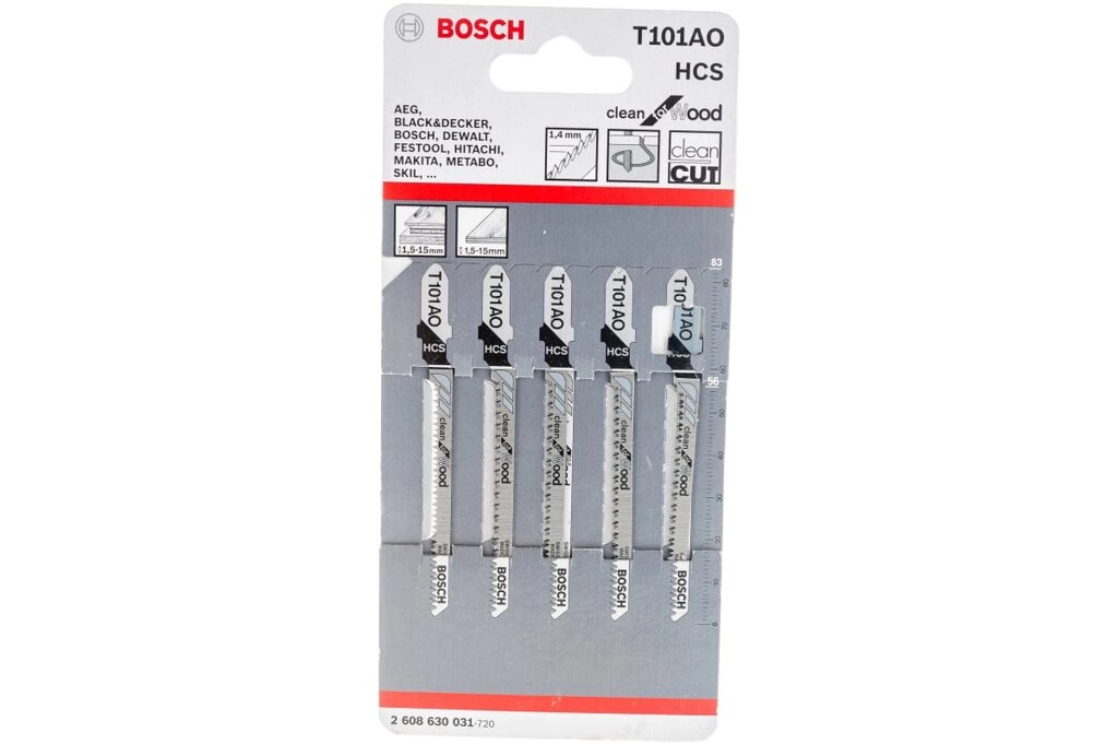 Пилки BOSCH T101АО для лобзика 5 шт. (56 мм; HCS; чистый пропил) 2608630031 от компании Qural-Saiman - фото 1